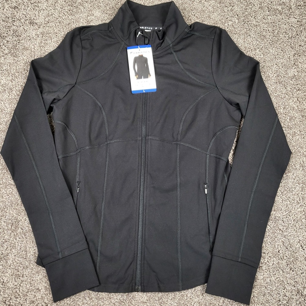 Fabletics Active Jacket Women L Black New Zip Up Thumbholes JT2500631-0001-36000